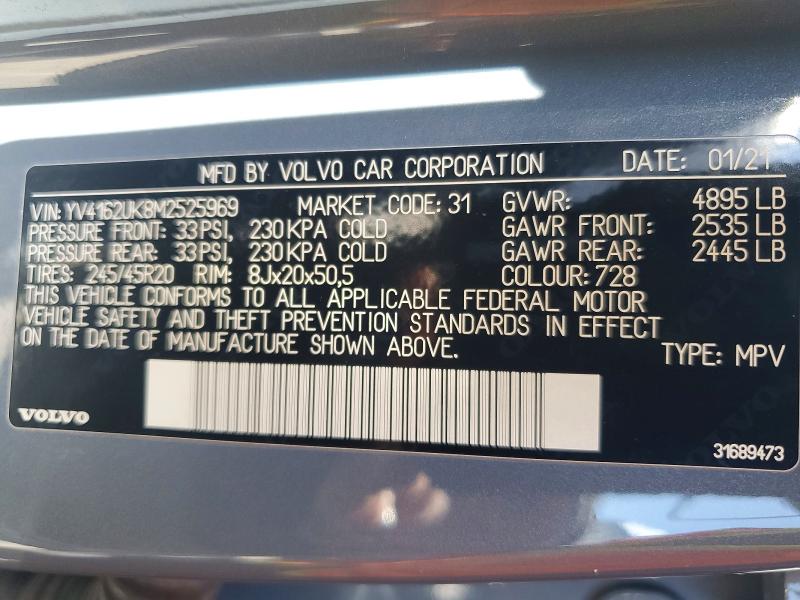 Aukcja sprzedaży 2021 Volvo Xc40, vin: YV4162UK8M2525969, numer aukcji: 59589886