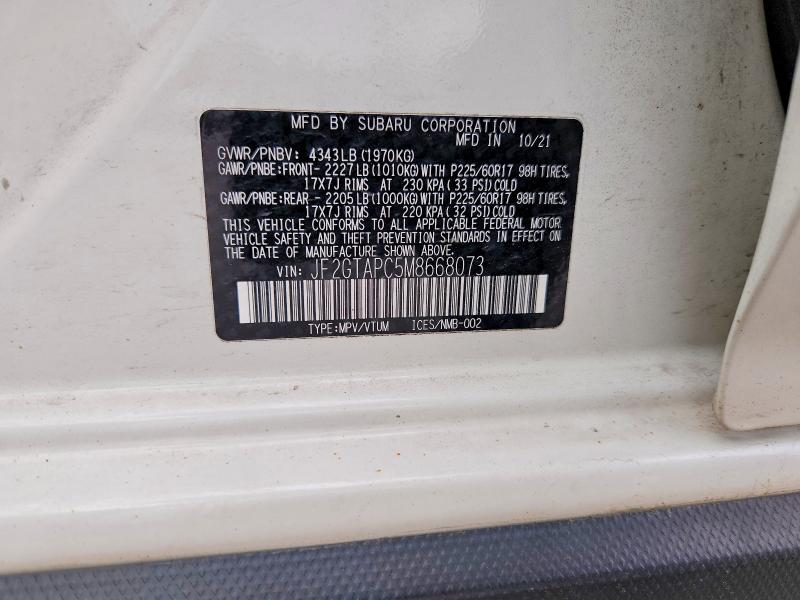 Aukcja sprzedaży 2021 Subaru Crosstrek, vin: JF2GTAPC5M8668073, numer aukcji: 60071316