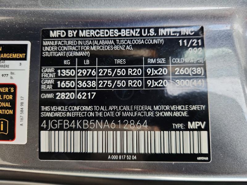 Aukcja sprzedaży 2022 Mercedes-benz Gle, vin: 4JGFB4KB5NA612864, numer aukcji: 62009106
