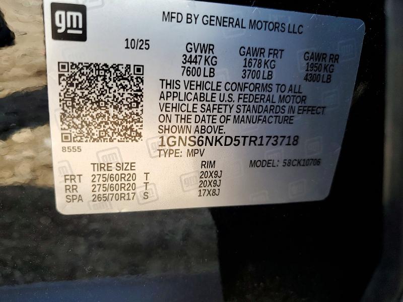 2026 Chevrolet Tahoe მანქანა იყიდება აუქციონზე, vin: 1GNS6NKD5TR173718, აუქციონის ნომერი: 62893496