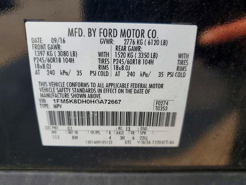 Aukcja sprzedaży 2017 Ford Explorer, vin: 1FM5K8DH0HGA72667, numer aukcji: 60932606