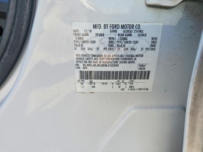 61422746 :رقم المزاد ، 2LMDJ8JK2BBJ12300 vin ، 2011 Lincoln Mkx مزاد بيع