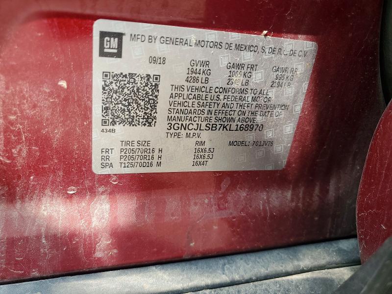 Продажа на аукционе авто 2019 Chevrolet Trax, vin: 3GNCJLSB7KL168970, номер лота: 58897546