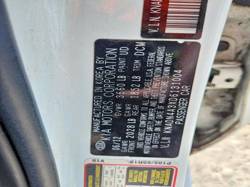 Aukcja sprzedaży 2013 Kia Rio, vin: KNADN4A3XD6131004, numer aukcji: 61858846