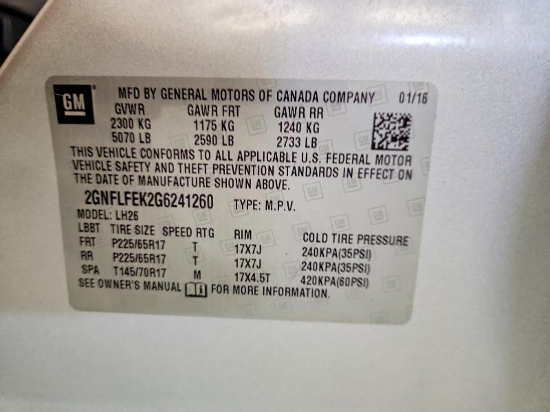 2016 Chevrolet Equinox მანქანა იყიდება აუქციონზე, vin: 2GNFLFEK2G6241260, აუქციონის ნომერი: 62447556