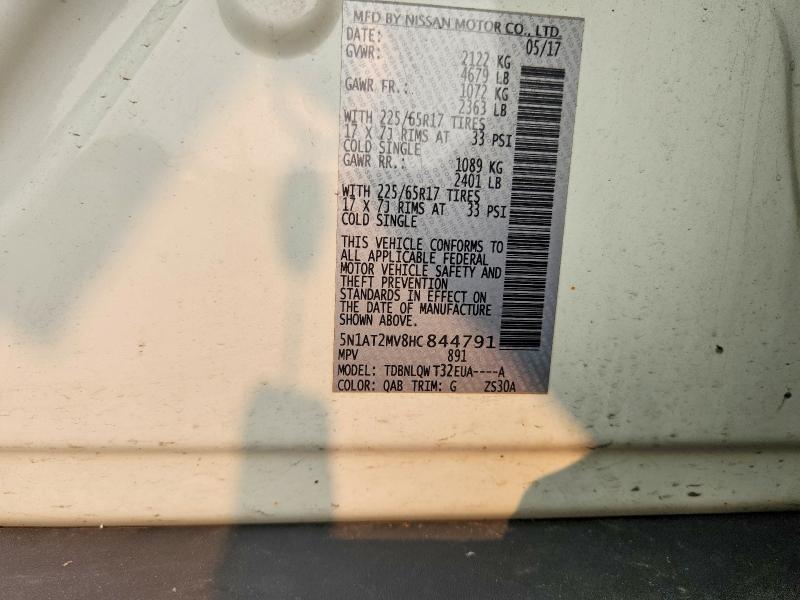 60868046 :رقم المزاد ، 5N1AT2MV8HC844791 vin ، 2017 Nissan Rogue مزاد بيع