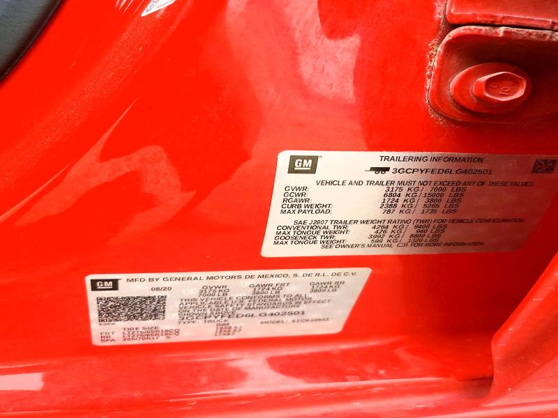 Aukcja sprzedaży 2020 Chevrolet Silverado, vin: 3GCPYFED6LG402501, numer aukcji: 60668346