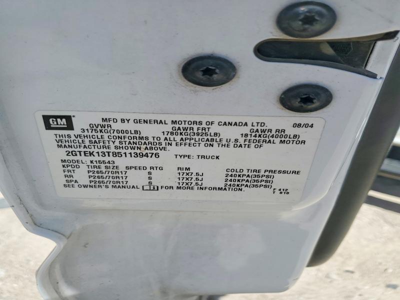60159916 :رقم المزاد ، 2GTEK13T851139476 vin ، 2005 Gmc New Sierra مزاد بيع