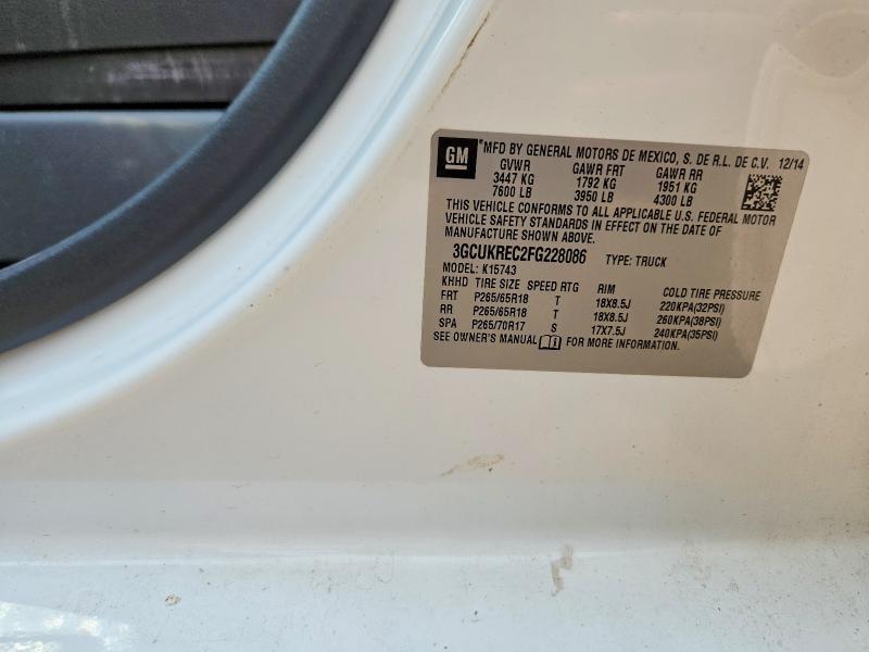 2015 Chevrolet Silverado მანქანა იყიდება აუქციონზე, vin: 3GCUKREC2FG228086, აუქციონის ნომერი: 61525676