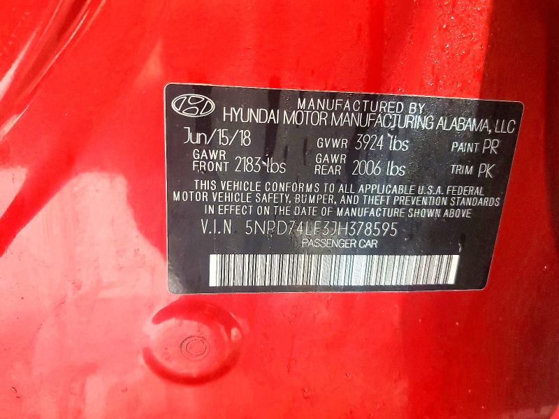 Auction sale of the 2018 Hyundai Elantra, vin: 5NPD74LF3JH378595, lot number: 62641296