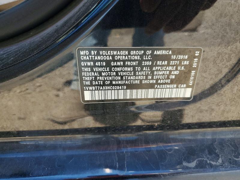 Продажа на аукционе авто 2017 Volkswagen Passat, vin: 1VWBT7A33HC029419, номер лота: 60703816