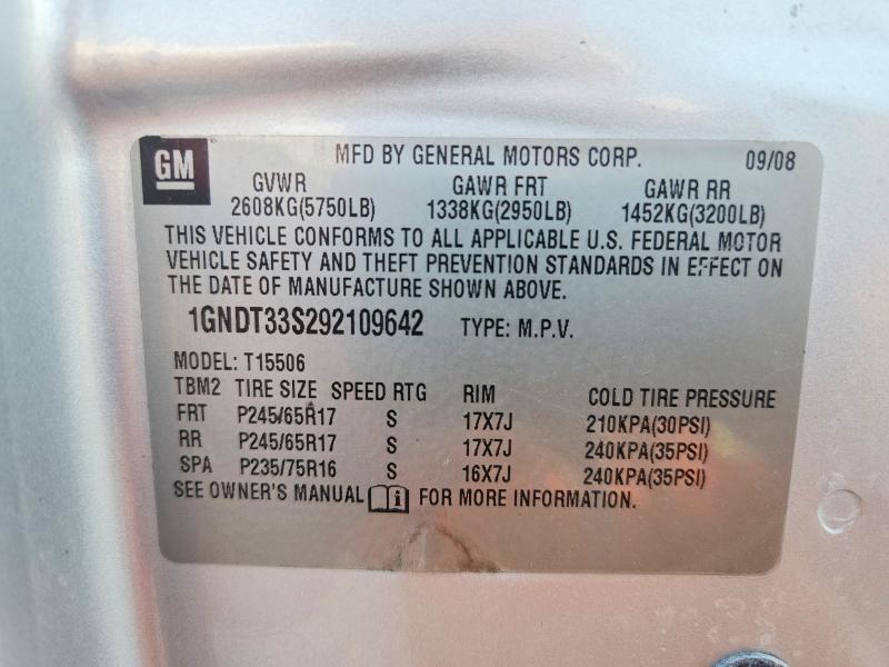 2009 Chevrolet Trailblazer მანქანა იყიდება აუქციონზე, vin: 1GNDT33S292109642, აუქციონის ნომერი: 60834076