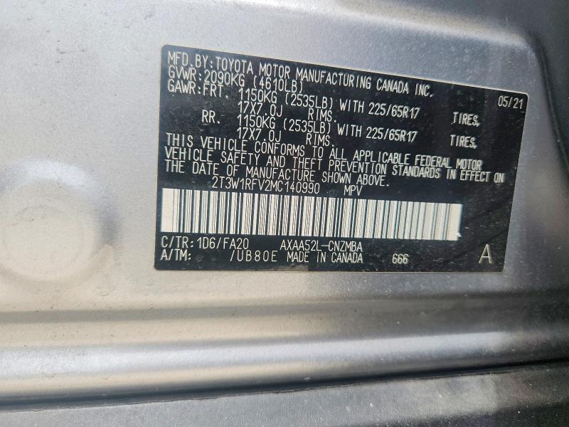 2021 Toyota Rav4 მანქანა იყიდება აუქციონზე, vin: 2T3W1RFV2MC140990, აუქციონის ნომერი: 60671456