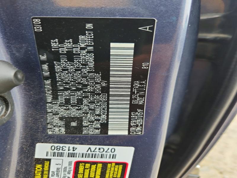 Aukcja sprzedaży 2008 Toyota Sienna, vin: 5TDBK22C28S018563, numer aukcji: 62315576