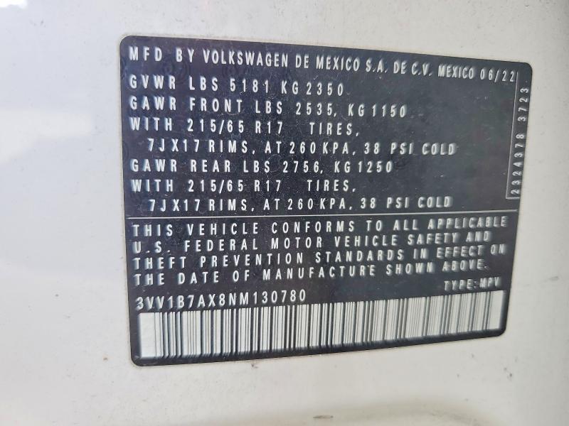 Aukcja sprzedaży 2022 Volkswagen Tiguan, vin: 3VV1B7AX8NM130780, numer aukcji: 61767746