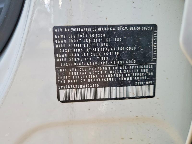 63138596 :رقم المزاد ، 3VVFB7AX5RM173419 vin ، 2024 Volkswagen Tiguan مزاد بيع