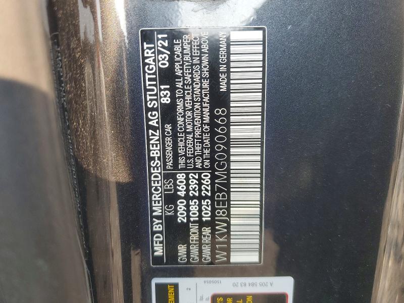 2021 Mercedes-benz C მანქანა იყიდება აუქციონზე, vin: W1KWJ8EB7MG090668, აუქციონის ნომერი: 62512006
