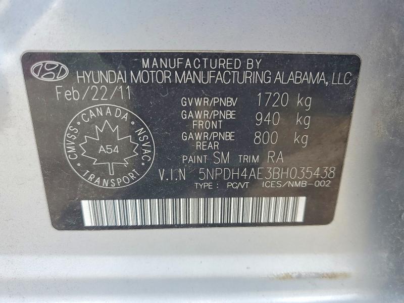 Продаж на аукціоні авто 2011 Hyundai Elantra, vin: 5NPDH4AE3BH035438, номер лоту: 62077696