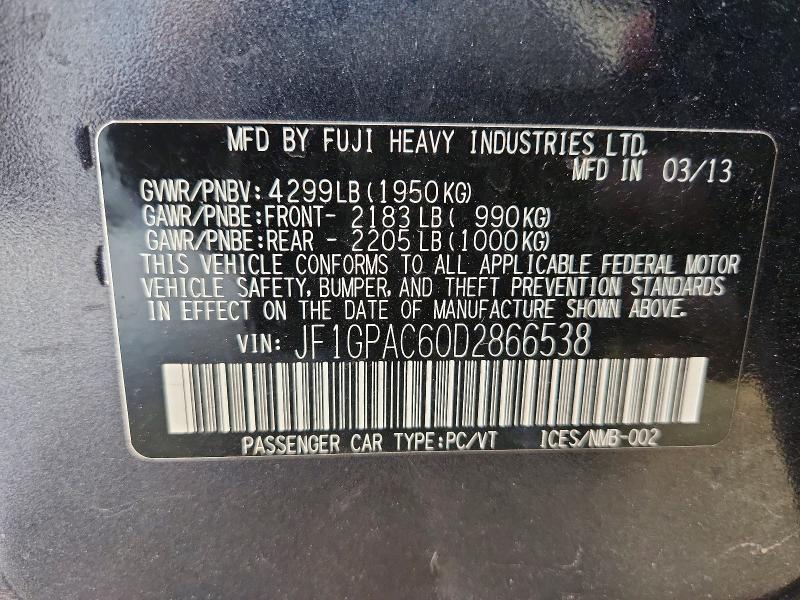 62467526 :رقم المزاد ، JF1GPAC60D2866538 vin ، 2013 Subaru Impreza مزاد بيع