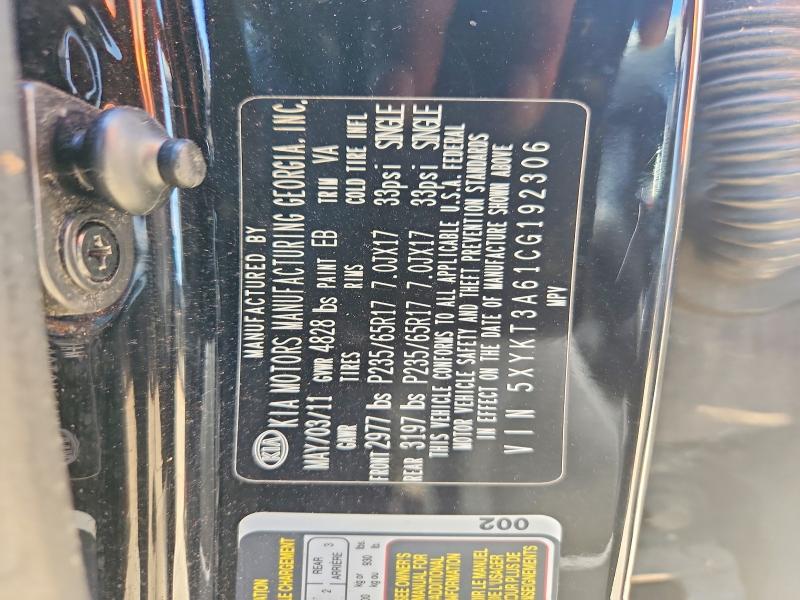 2012 Kia Sorento მანქანა იყიდება აუქციონზე, vin: 5XYKT3A61CG192306, აუქციონის ნომერი: 61811866