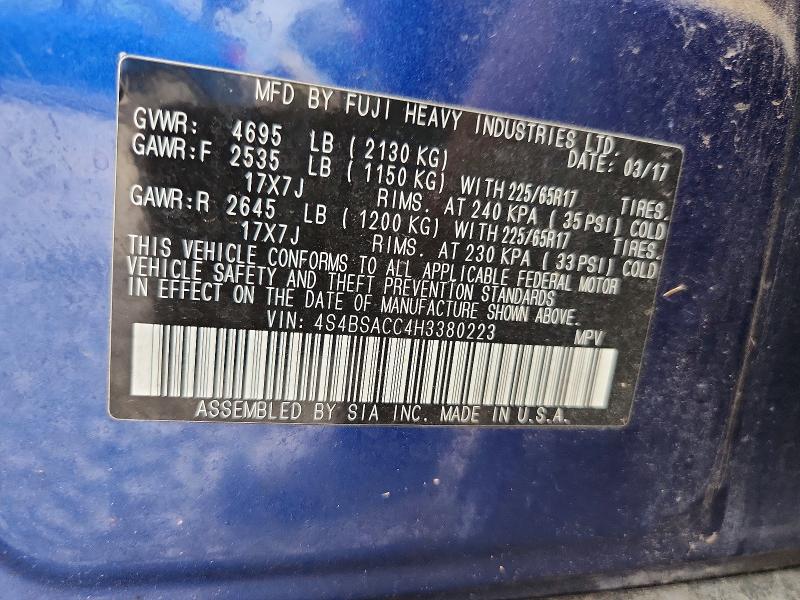 Продажа на аукционе авто 2017 Subaru Outback, vin: 4S4BSACC4H3380223, номер лота: 60387756
