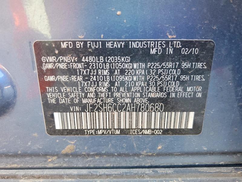 Aukcja sprzedaży 2010 Subaru Forester, vin: JF2SH6CC2AH780680, numer aukcji: 61430226