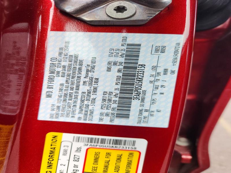 Aukcja sprzedaży 2019 Ford Fusion, vin: 3FA6P0SU5KR233158, numer aukcji: 59298536