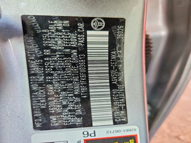2015 Toyota Camry მანქანა იყიდება აუქციონზე, vin: 4T1BF1FK6FU036813, აუქციონის ნომერი: 60985826