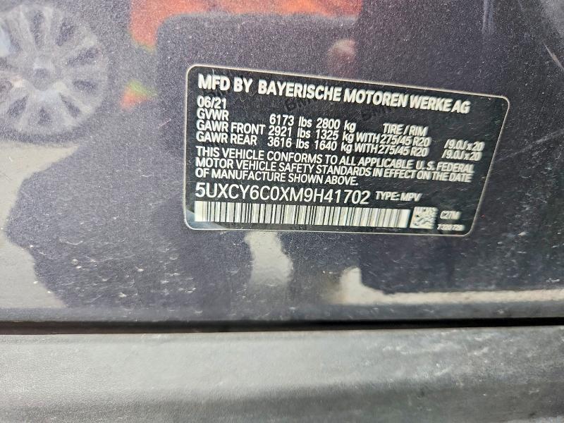 2021 Bmw X6 მანქანა იყიდება აუქციონზე, vin: 5UXCY6C0XM9H41702, აუქციონის ნომერი: 60472226