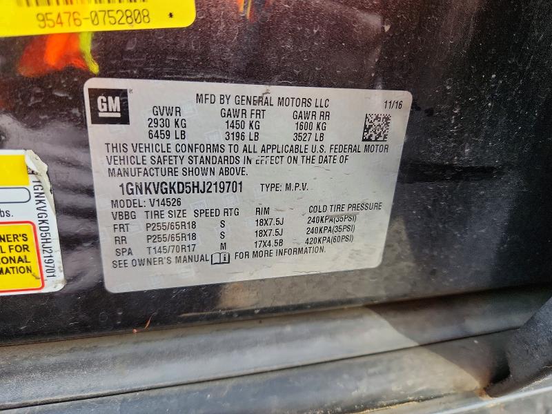 Продаж на аукціоні авто 2017 Chevrolet Traverse, vin: 1GNKVGKD5HJ219701, номер лоту: 59868246