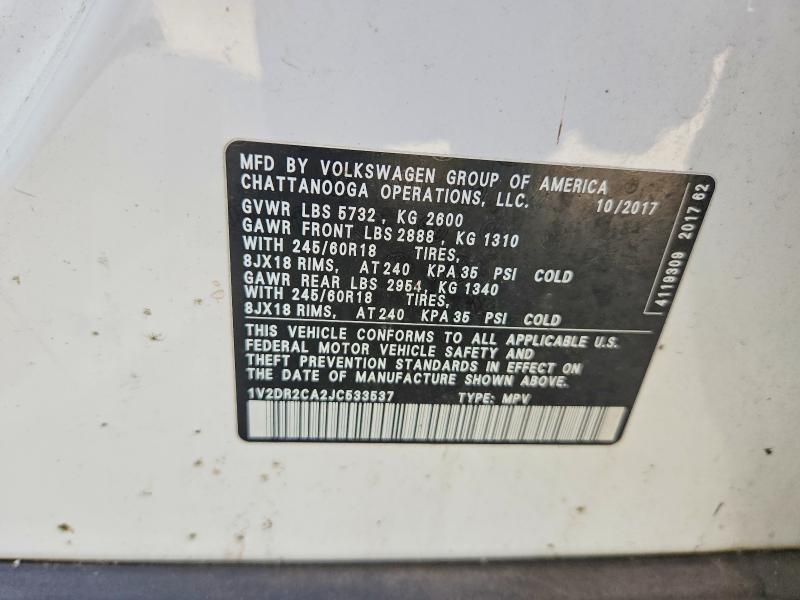 59698426 :رقم المزاد ، 1V2DR2CA2JC533537 vin ، 2018 Volkswagen Atlas مزاد بيع