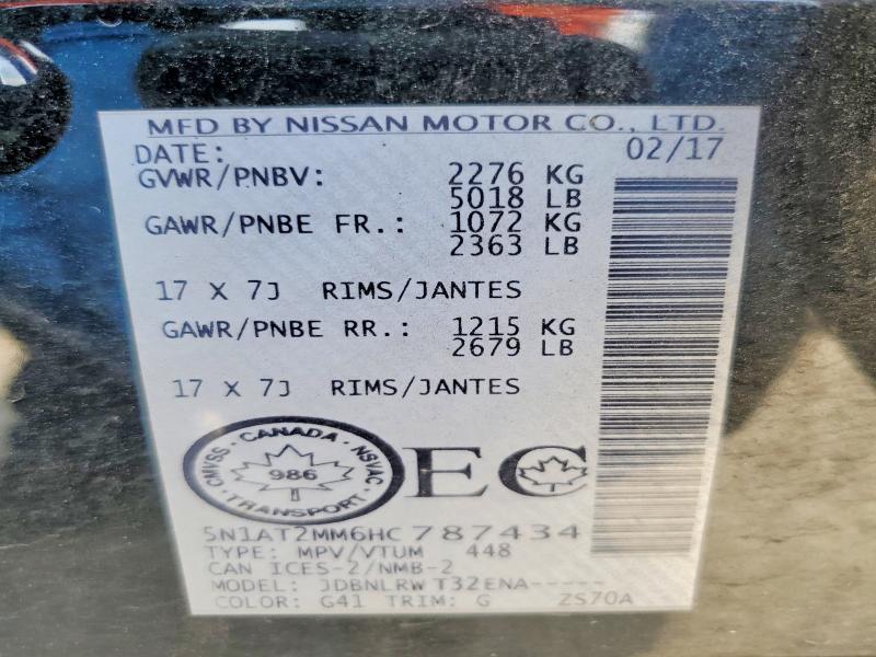 63038316 :رقم المزاد ، 5N1AT2MM6HC787434 vin ، 2017 Nissan Rogue مزاد بيع