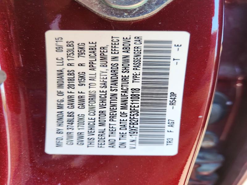 60443266 :رقم المزاد ، 19XFB2F53FE110818 vin ، 2015 Honda Civic مزاد بيع