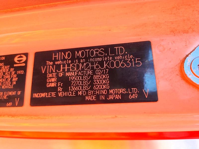 Aukcja sprzedaży 2018 Hino 195, vin: JHHSDM2H6JK006315, numer aukcji: 61166316
