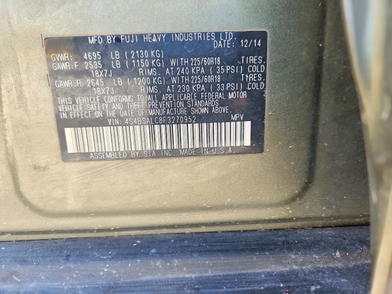 2015 Subaru Outback მანქანა იყიდება აუქციონზე, vin: 4S4BSALC8F3270952, აუქციონის ნომერი: 61636746