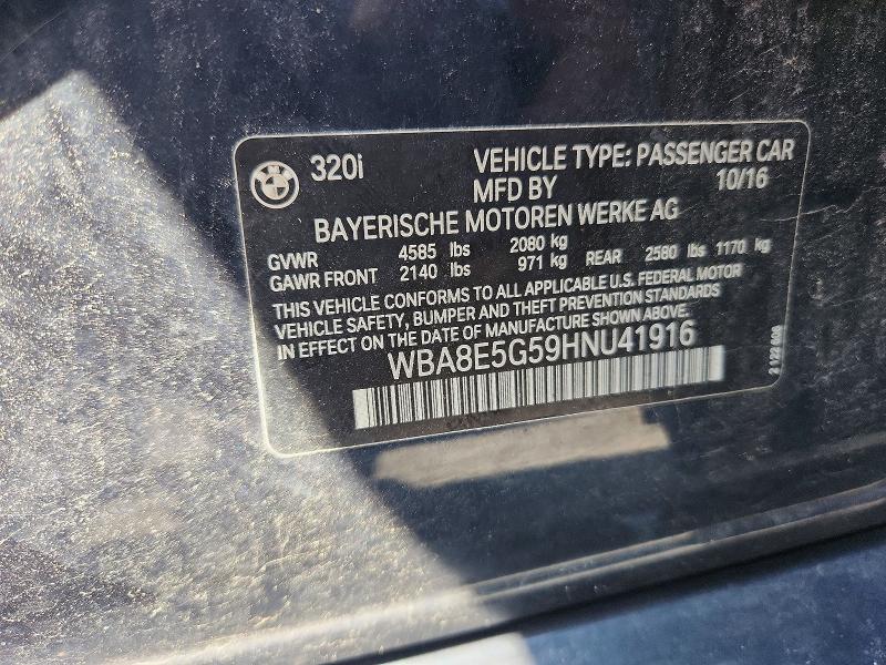 Aukcja sprzedaży 2017 Bmw 320, vin: WBA8E5G59HNU41916, numer aukcji: 60295286