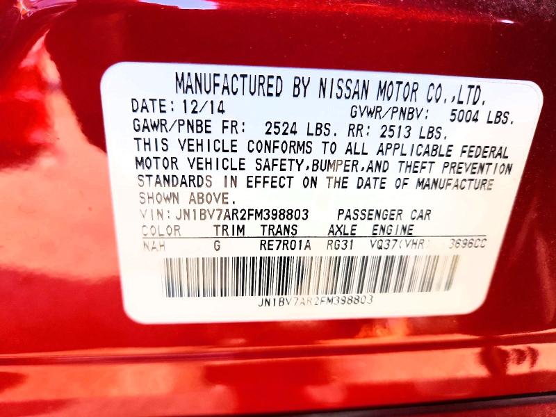 Aukcja sprzedaży 2015 Infiniti Q50, vin: JN1BV7AR2FM398803, numer aukcji: 60182106