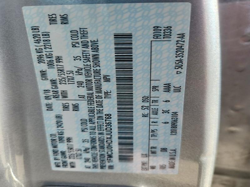 Продажа на аукционе авто 2018 Ford Escape, vin: 1FMCU0HDXJUD36768, номер лота: 60198216