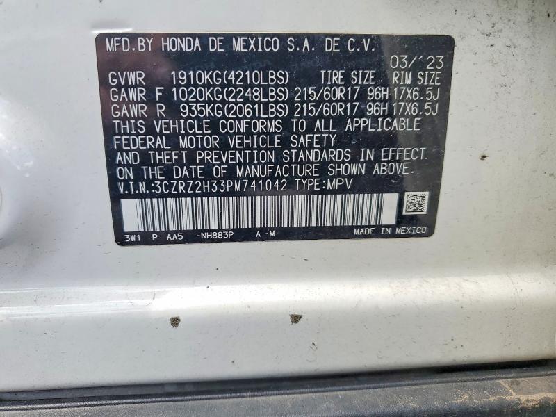 Продажа на аукционе авто 2023 Honda Hr-v, vin: 3CZRZ2H33PM741042, номер лота: 60223576