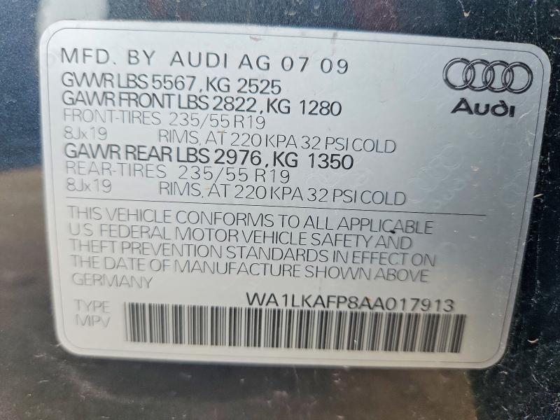 2010 Audi Q5 მანქანა იყიდება აუქციონზე, vin: WA1LKAFP8AA017913, აუქციონის ნომერი: 61552496