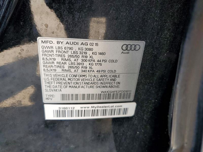 2015 Audi Q7 მანქანა იყიდება აუქციონზე, vin: WA1CGAFE2FD018111, აუქციონის ნომერი: 62997636