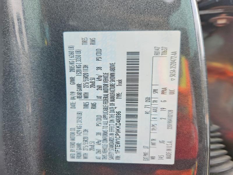 59385626 :رقم المزاد ، 1FTEW1CP9KKD46896 vin ، 2019 Ford F150 مزاد بيع
