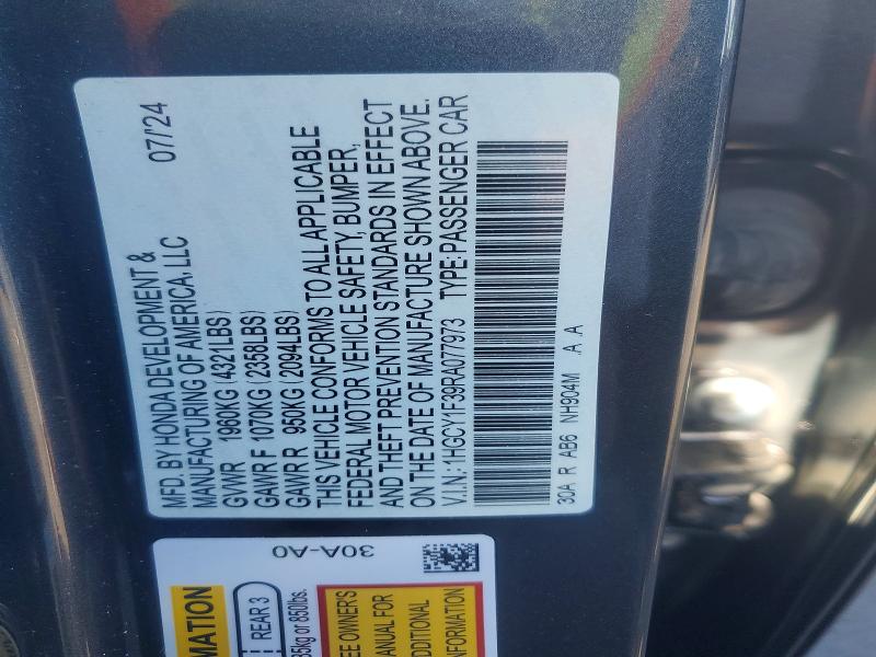 Продажа на аукционе авто 2024 Honda Accord, vin: 1HGCY1F39RA077973, номер лота: 61376446