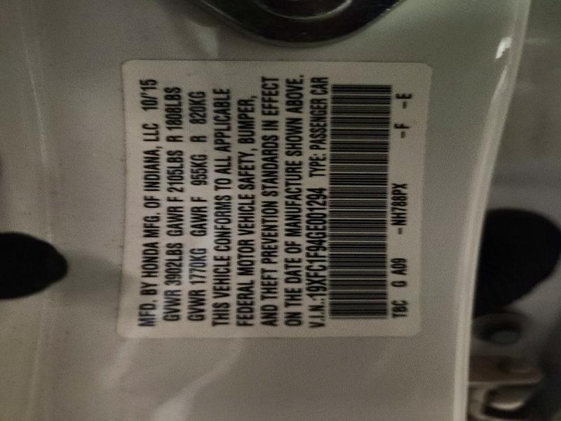2016 Honda Civic მანქანა იყიდება აუქციონზე, vin: 19XFC1F94GE001294, აუქციონის ნომერი: 61804166