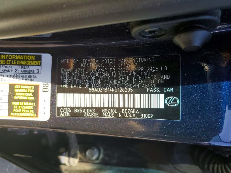 61941886 :رقم المزاد ، 58ADZ1B14NU128295 vin ، 2022 Lexus Es 350 مزاد بيع