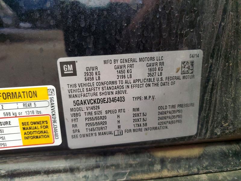 61447136 :رقم المزاد ، 5GAKVCKD9EJ346403 vin ، 2014 Buick Enclave مزاد بيع