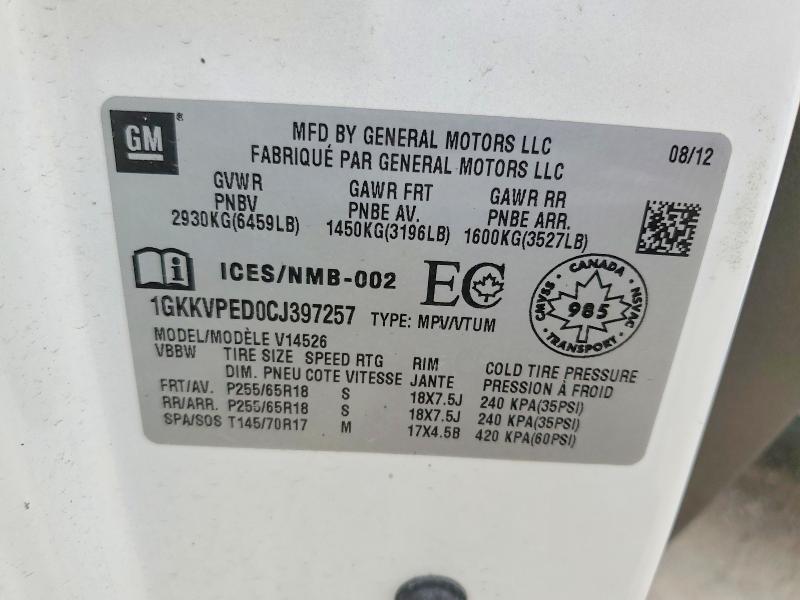61628406 :رقم المزاد ، 1GKKVPED0CJ397257 vin ، 2012 Gmc Acadia مزاد بيع