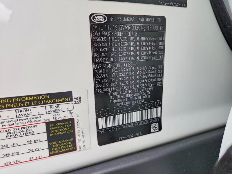 Продаж на аукціоні авто 2020 Land Rover Discovery, vin: SALRG2RV1L2429517, номер лоту: 61940776