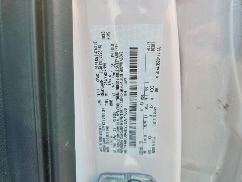 62754276 :رقم المزاد ، 1FMCU9GD2JUA77666 vin ، 2018 Ford Escape مزاد بيع