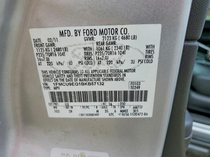 61402816 :رقم المزاد ، 1FMCU9EG1BKB57132 vin ، 2011 Ford Escape مزاد بيع